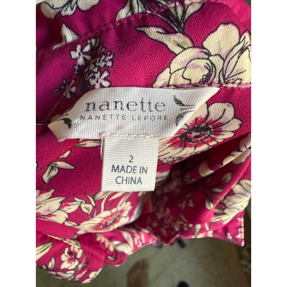 Nanette Lepore Magenta Floral Dress Sleeveless Pleated Button Front Midi Size 2 - Picture 8 of 8
